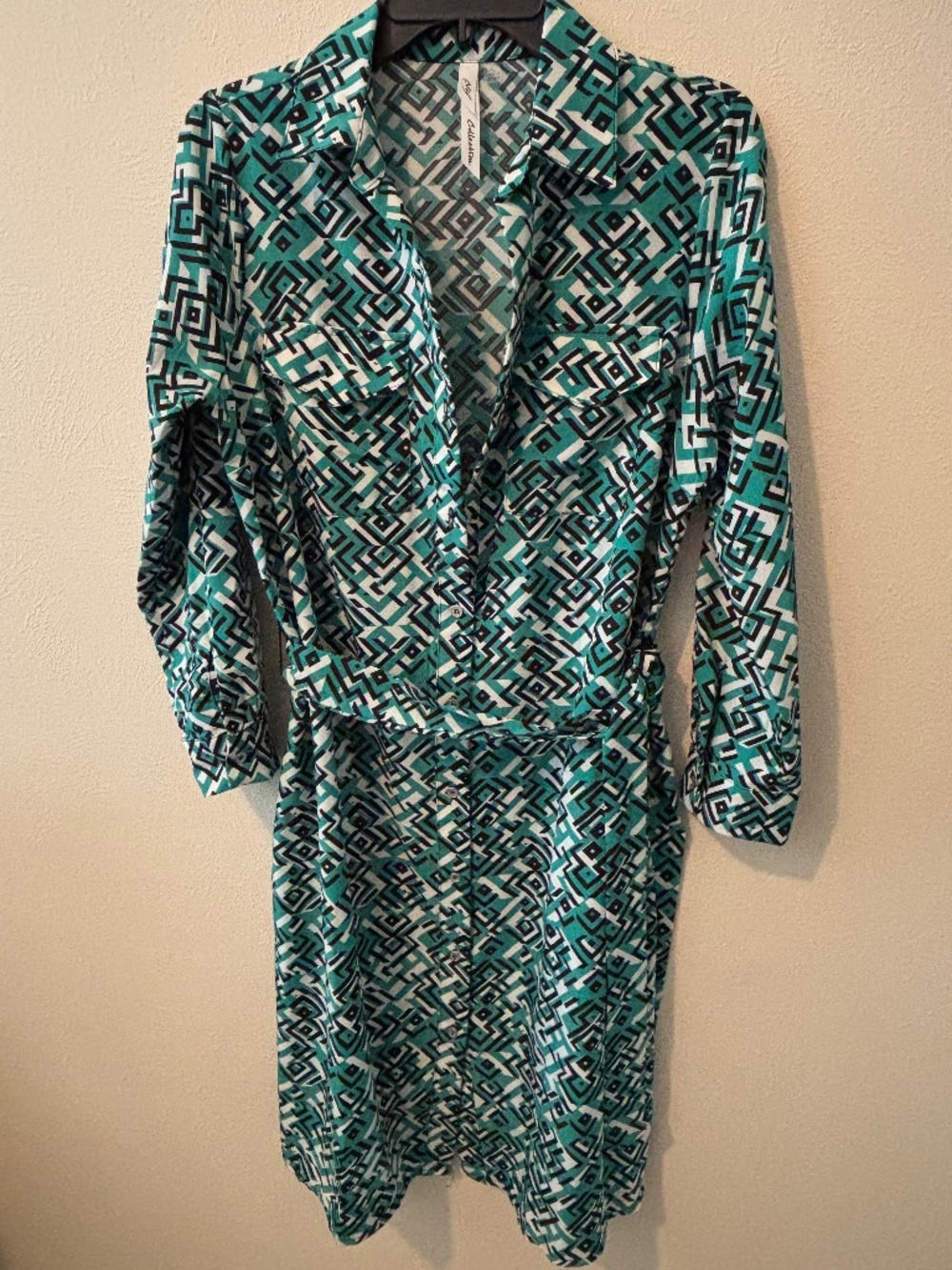 NY Collection Women Multi-Color Long Sleeve Button Down Dress - Size PL